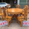Bộ Ghế Hồng Con + Bàn tròn gỗ Gõ đỏ 6 ghế bản ĐẶC BIỆT có 4 con tiện.