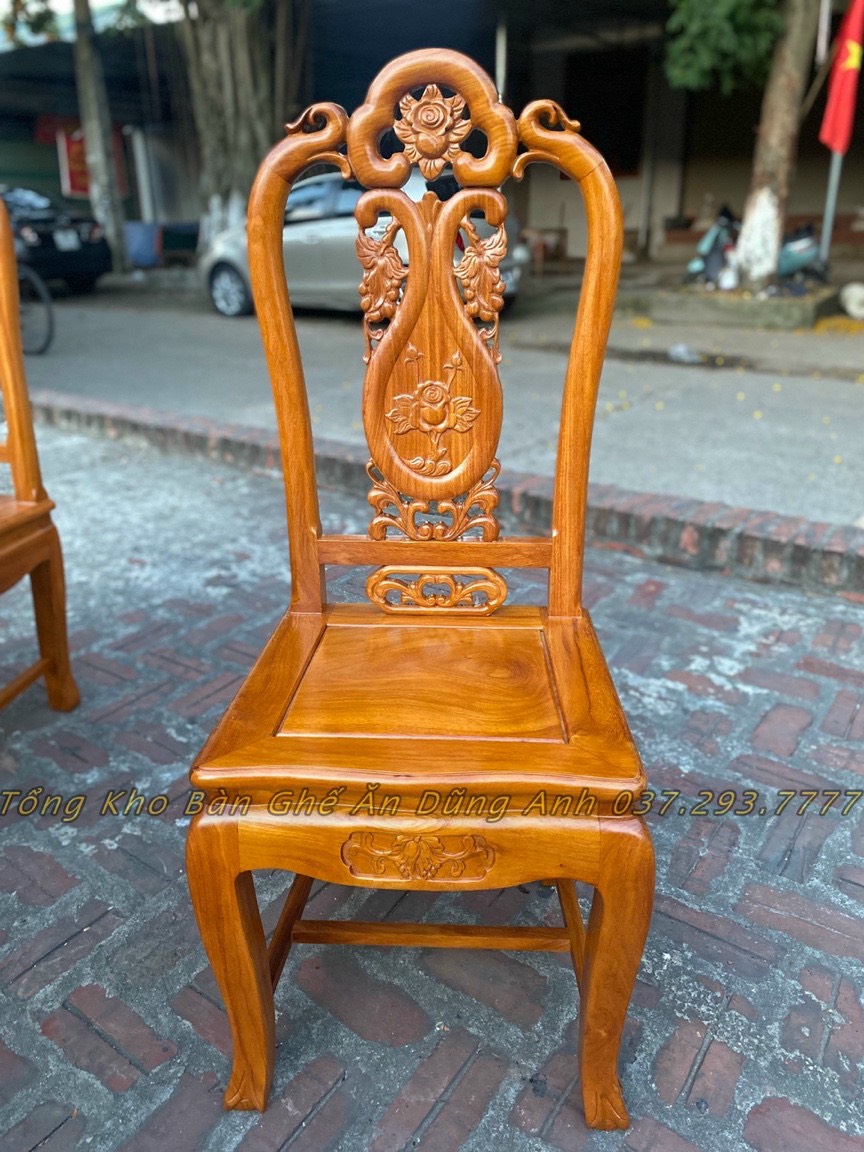 Bộ Ghế Hồng Con + Bàn tròn gỗ Gõ đỏ 6 ghế bản ĐẶC BIỆT có 4 con tiện.