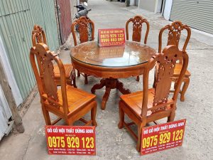 Bộ Hồng Con bàn tròn gỗ gõ đỏ (doanh trại bộ đội)