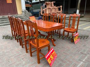 Bộ mẫu bàn ăn Cây Đàn gỗ Gõ Đỏ mặt bàn vén góc màu cánh dán non