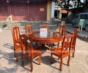 Bộ bàn ăn mẫu Cây Đàn chất liệu gỗ Xoan Đào tự nhiên ( có mâm xoay )