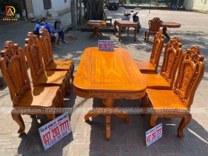 Bộ bàn ăn mẫu Hoa Hồng Hạt 6 ghế + bàn cua góc (vén góc)
