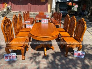 Bộ bàn ăn mẫu Hoa Hồng Hạt 6 ghế + bàn bầu dục