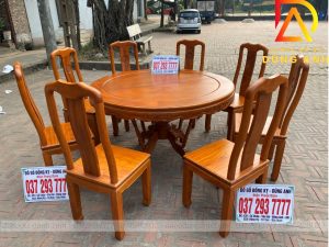 Bộ bàn ăn Triện Thọ gỗ Gõ Đỏ bàn tròn + 8 ghế