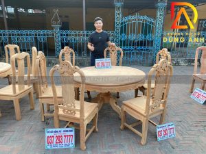Bộ Ghế ăn Hồng con Gỗ Gõ Đỏ bàn tròn +6 ghế