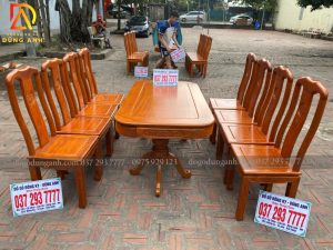Bộ bàn ăn Triện Thọ gỗ Gõ Đỏ bàn cua góc + 8 ghế Đẳng Cấp 