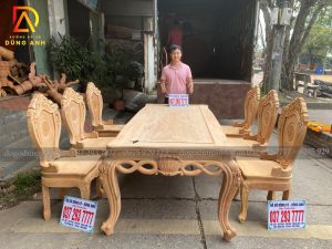Bộ bàn ăn Hoàng Gia có Tay gỗ Gõ Đỏ bàn chữ nhật + 6 ghế