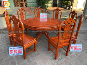 bộ ghế ăn 8 ghế bông hồng con kết hợp vs bàn tròn.