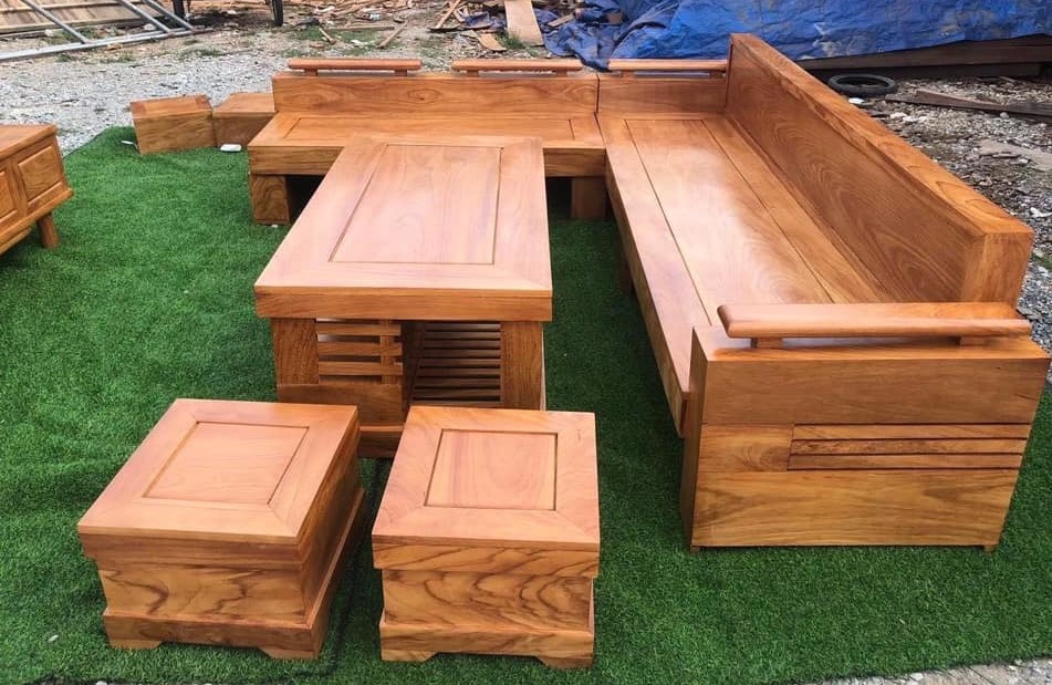 Bộ sofa nguyên khối gỗ gõ đỏ kiểu chữ L