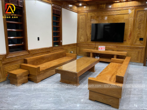 Combo bộ sofa và một kệ tivi nguyên khối gỗ gõ đỏ (anh Quảng, Thái Bình)