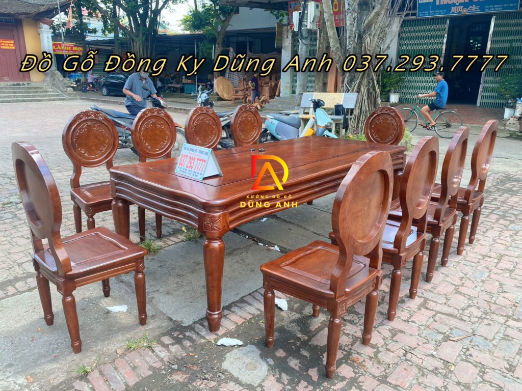 Bộ bàn ghế ăn gỗ nguyên khối chữ nhật