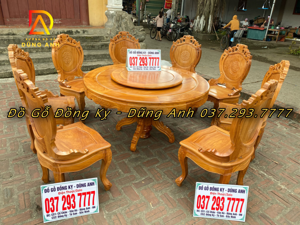 Bộ bàn ghế ăn gỗ nguyên khối tròn