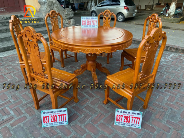 Bộ bàn ghế ăn nguyên khối gỗ gõ đỏ