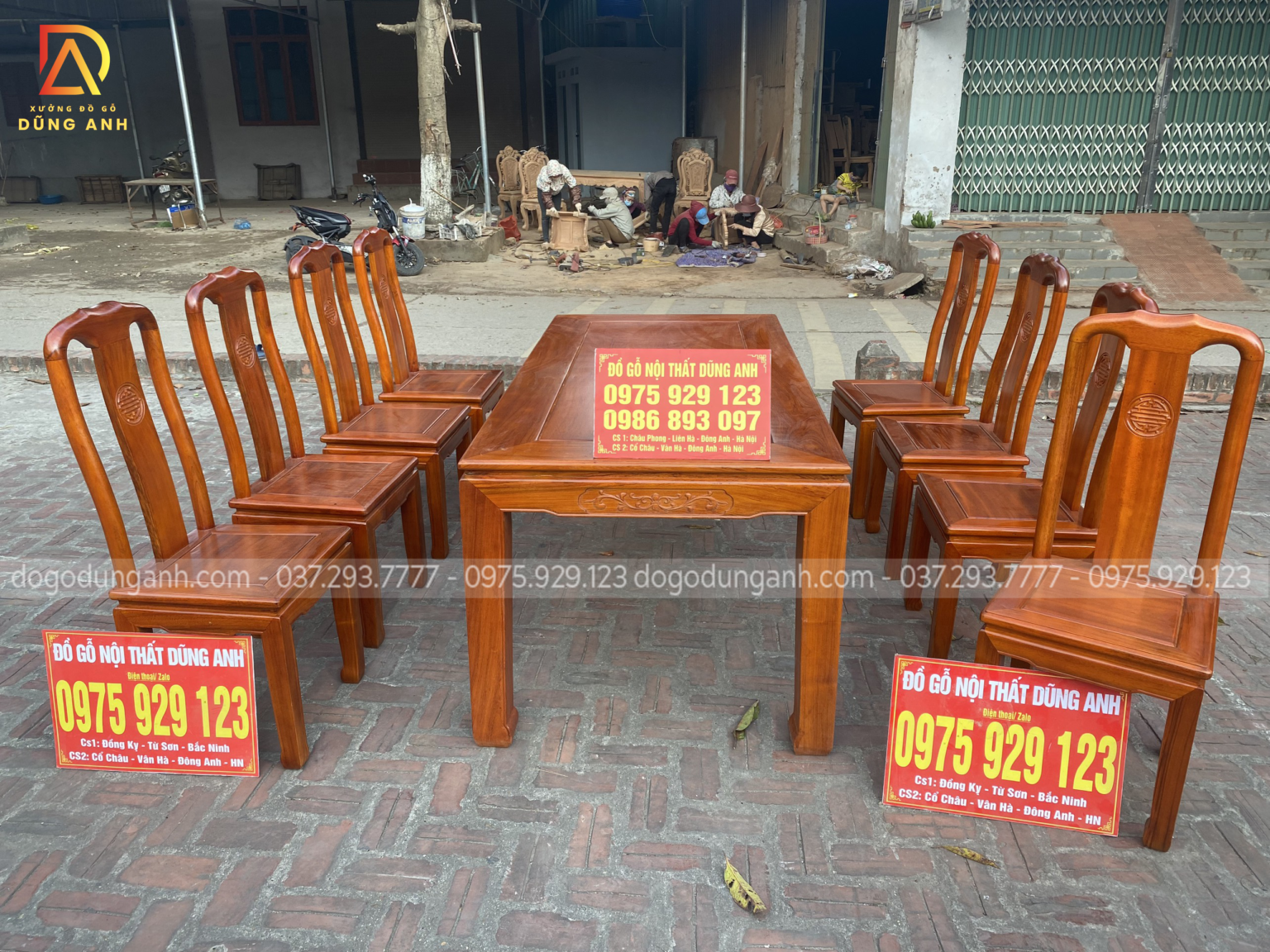 Bộ bàn ghế ăn nguyên khối gỗ hương đá