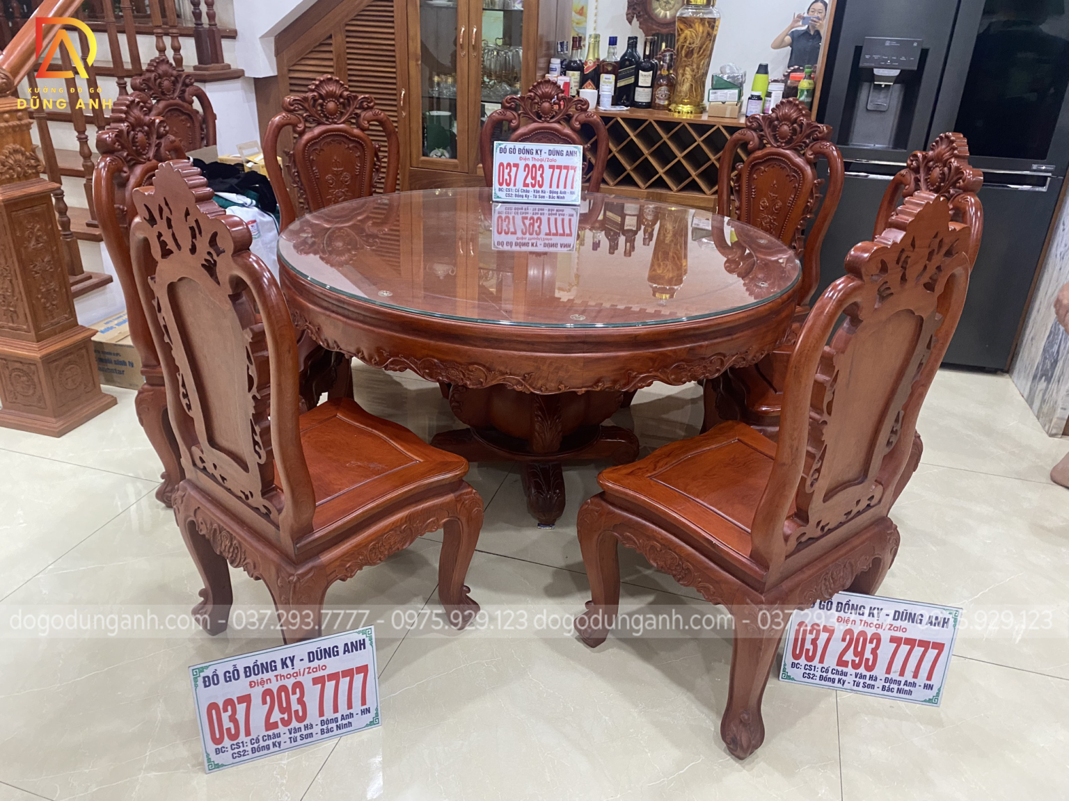 Mẫu bàn ăn tròn gỗ hương đá chất lượng cao