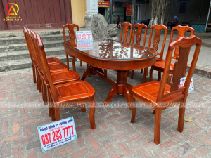 Bộ bàn ăn mẫu Hoa Dây cao cấp bàn bầu dục + 10 ghế siêu đẹp