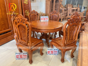 Bộ sản phẩm Louis Hoa Hồng gỗ Hương Đá Nam Phi gồm 6 ghế và 1 bàn tròn (anh Đức, Long Biên)