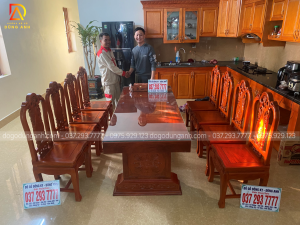 Bộ sản phẩm 8 ghế hồng con và 1 bàn chữ nhật đặc liền nguyên khối vip của anh chị ở quế võ Bắc Ninh
