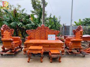 Bàn ghế Hoàng Gia Louis Hoa Hồng chân 18 tay đặc gỗ gõ đỏ đẳng cấp!