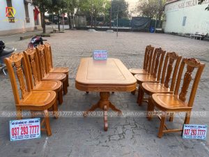 Bộ sản phẩm Cây Đàn 8 ghế + bàn vén góc chất liệu gỗ Gõ Đỏ Nam Phi