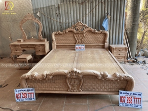 Giường ngủ gỗ hương đục chim trích hoa hồng + combo bàn phấn hàng mộc thô cực đẹp.