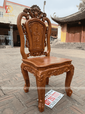 Mẫu ghế Louis Hoa Hồng đục trạm 2 mặt - gỗ Hương Đá ( nong khung - 47x50cm )