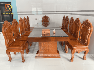 Bộ sản phẩm 12 Ghế Louis Hoa Hồng + Bàn Nguyên Khối với chất liệu gỗ Gõ Đỏ cực kì SANG TRỌNG và ĐẲNG CẤP của anh Tĩnh ở sông Lô Vĩnh Phúc