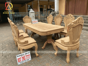 Bộ sản phẩm 8 ghế Louis Hoàng Gia có tay + 1 bàn vén góc cực ĐẲNG CẤP ( bản mộc )