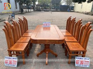 Bộ sản phẩm cao cấp 8 ghế Tần Thùy Hoàng kết hợp với bàn vén góc với chất liệu gỗ Hương Đá Nam Phi cực kì SANG TRỌNG