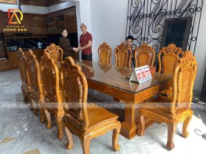 Bàn giao bộ sản phẩm 10 ghế Louis Hoa Hồng + bàn nguyên khối cho anh Hân _ Bát Tràng Gia Lâm