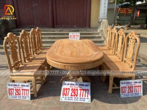 Bộ sản phẩm 8 ghế Hồng Con kết hợp với bàn bầu dục
