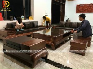 Bộ sản phẩm bàn ghế gỗ sofa bọc da cao cấp của Xưởng Đồ Gỗ Dũng Anh