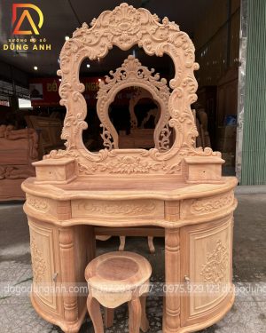 Bàn phấn hoa lá tây kiểu pháp chất liệu gỗ gõ đỏ