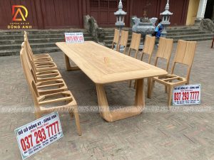 Bàn ghế hiện đại bọc đệm da chân trụ chữ U hai bên
