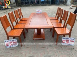 Bộ bàn 8 ghế hiện đại kết hợp với bàn vén góc chân trụ hình chữ U