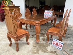 bộ sản phẩm ghế ăn luxury louis hoàng gia kết hợp với bàn chữ nhật chất liệu Hương đá