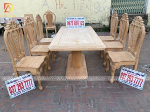 Bàn ghế ăn hoa cúc kết hợp với bàn chữ U chất liệu gỗ Gõ Đỏ