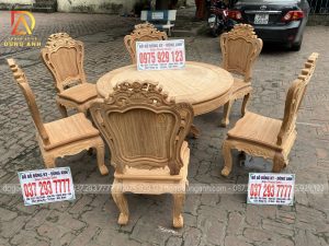 Bộ sản phẩm Louis Hoàng Gia kết hợp bàn Tròn Đẳng Cấp trên nền gỗ Gõ Đỏ