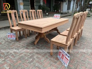 Bộ sản phẩm 8 ghế Triện Thọ kết hợp bàn to Chữ Nhật trên nền gỗ Hương Đá