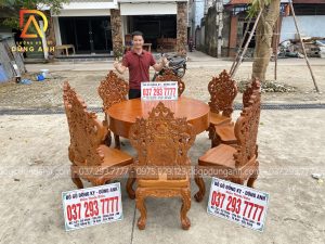 SIÊU PHẨM lousi Hoàng Gia + bàn tròn NGUYÊN KHỐI kích thước khủng chất liệu gỗ GÕ ĐỎ