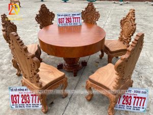 Bộ 6 ghế Louis Hoa Hồng thiết kế mới kết hợp với SIÊU PHẨM bàn tròn NGUYÊN KHỐI chất liệu gỗ Gõ Đỏ