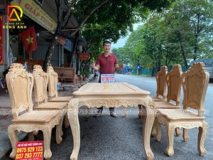 Bàn Củ Lạc kết hợp cùng 6 ghế Louis Hoàng Gia bản mộc gỗ Gõ Đỏ