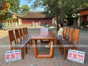 SIÊU PHẨM bàn hiện đại trụ chữ U kèm 10 ghế hiện đại - chất liệu gỗ Hương Đá