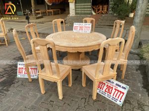 Sự kết hợp độc đáo giữa hai sản phẩm mẫu ghế Chữ Thọ và bàn tròn đục Trống Đồng gỗ Gõ đỏ