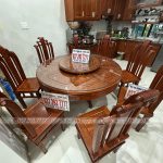 Bàn giao sản phẩm 8 ghế Tần Thủy Hoàng kết hợp bàn tròn đục tiểu cảnh và mâm xoay - gỗ Hương Đá (anh Hải-Bắc Từ Liêm)