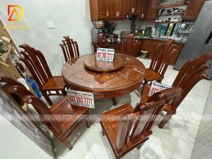 Bàn giao sản phẩm 8 ghế Tần Thủy Hoàng kết hợp bàn tròn đục tiểu cảnh và mâm xoay - gỗ Hương Đá (anh Hải-Bắc Từ Liêm)