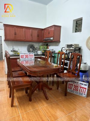 Bàn giao bộ sản phẩm gỗ Gõ Đỏ 6 ghế Hồng Dây + bàn vén góc Hoa Lá Tây