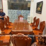 Bàn giao bộ sản phẩm gỗ Hương Đá cực đẹp 10 ghế Louis Hoàng Gia có tay + bàn vén góc