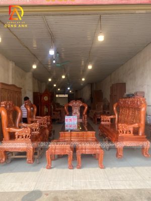 Bộ bàn ghế phòng khách Quốc Voi - 8 món Gỗ Hương Đá cực hầm hố
