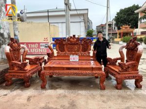 Bộ nghê phượng cột 12 (nghê đỉnh), chân 14 gỗ hương đá 100%